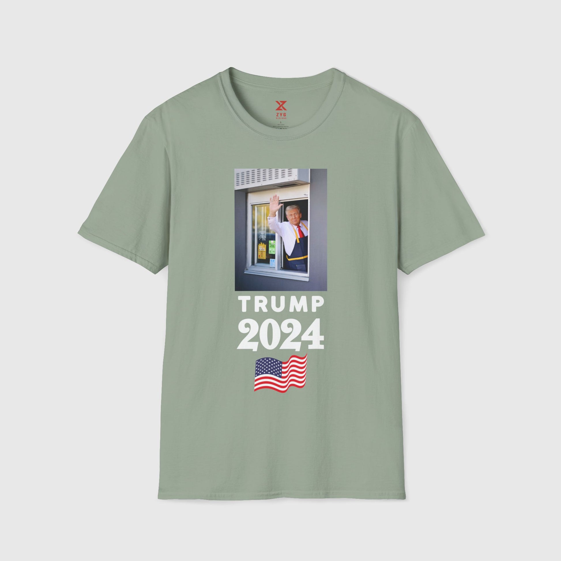 Donald Trump McDonald's Tee 2.0 Product Pic Sage