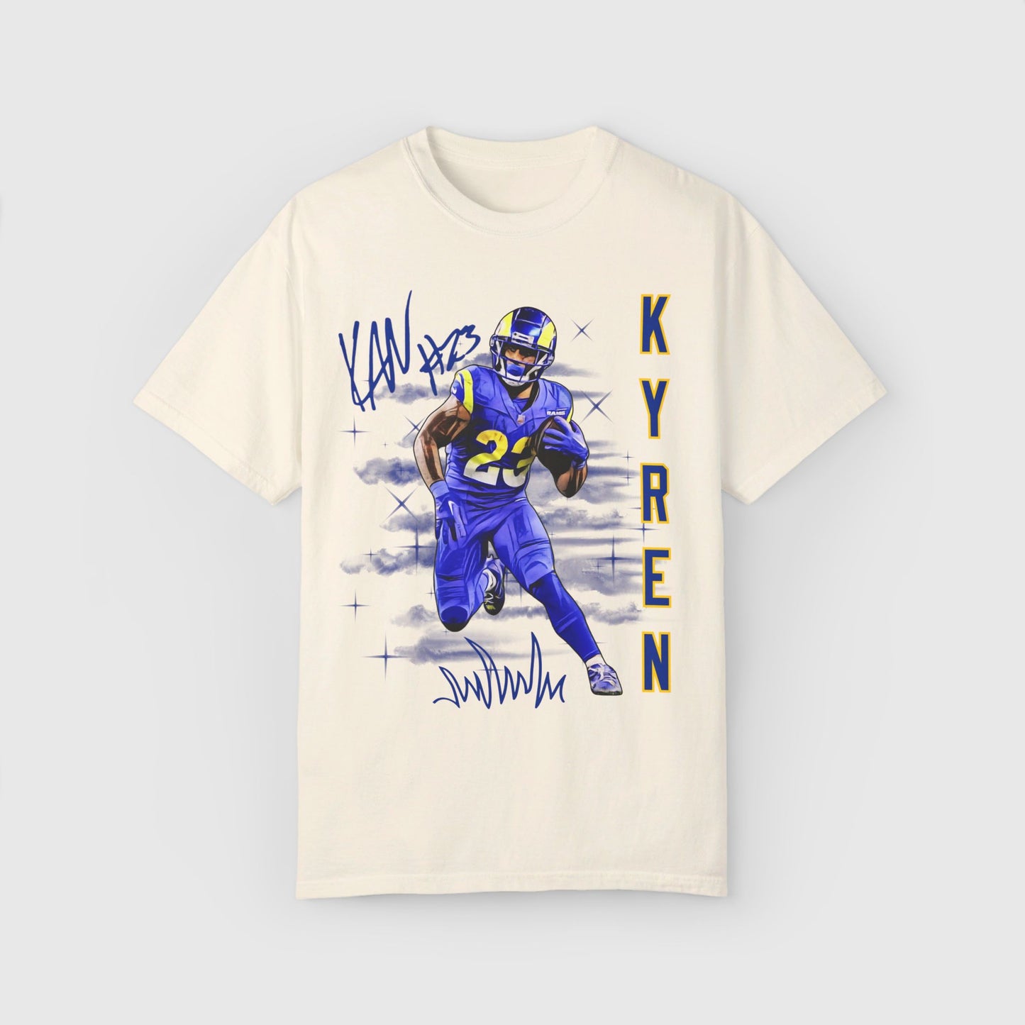 Kyren Williams Signature Ink Art Tee Product Pic Front Ivory