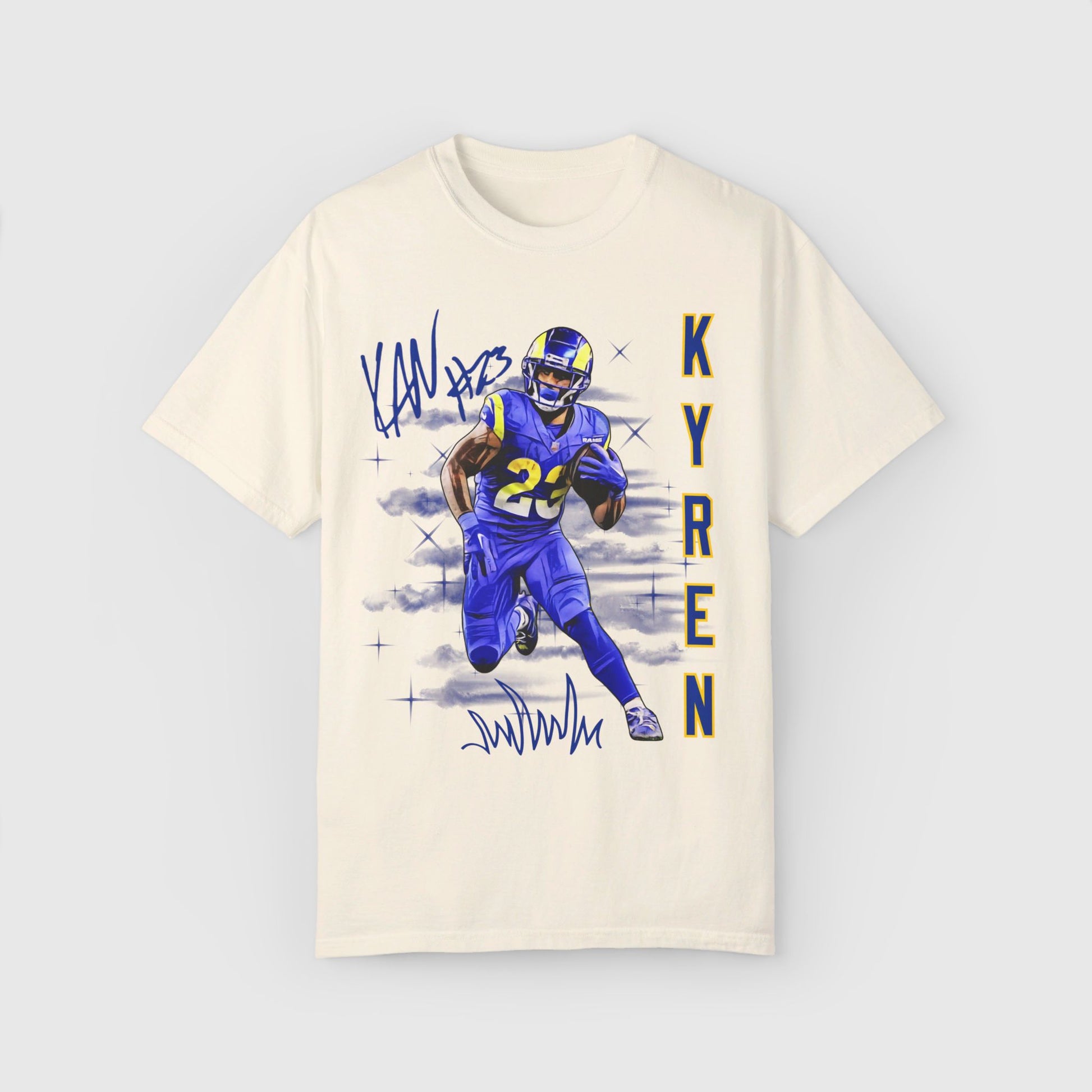 Kyren Williams Signature Ink Art Tee Product Pic Front Ivory