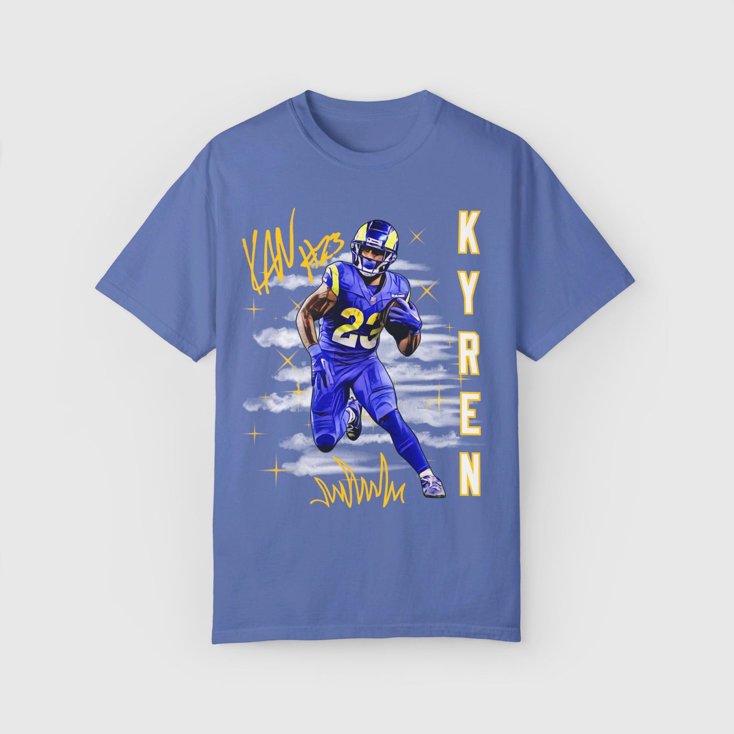 Kyren Williams Signature Ink Art Tee Product Pic Front Mystic Blue