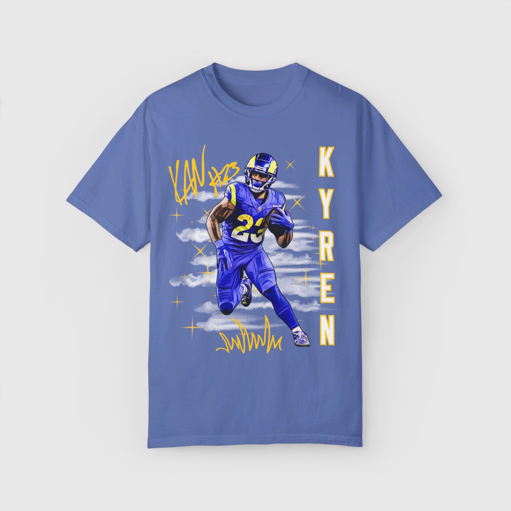 Kyren Williams Signature Ink Art Tee Product Pic Front Mystic Blue