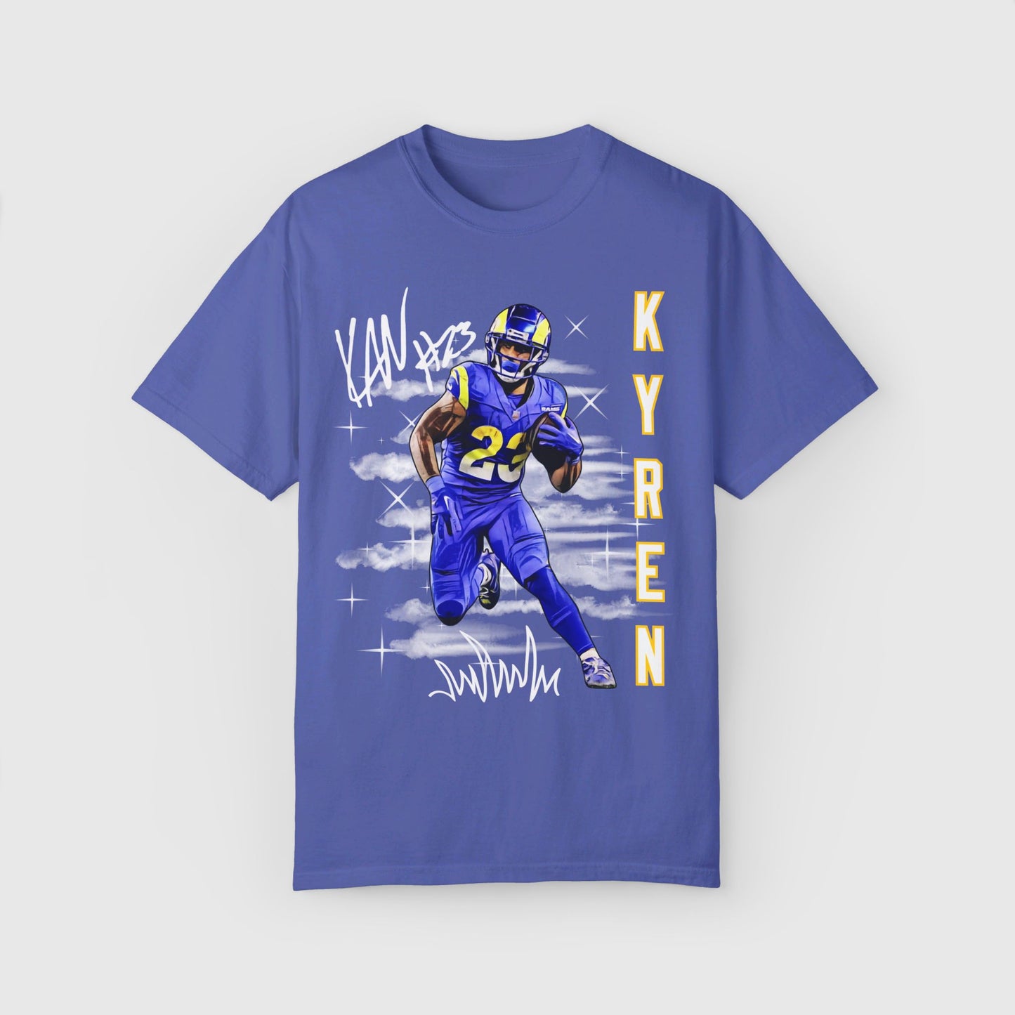 Kyren Williams Signature Ink Art Tee Product Pic Front Periwinkle