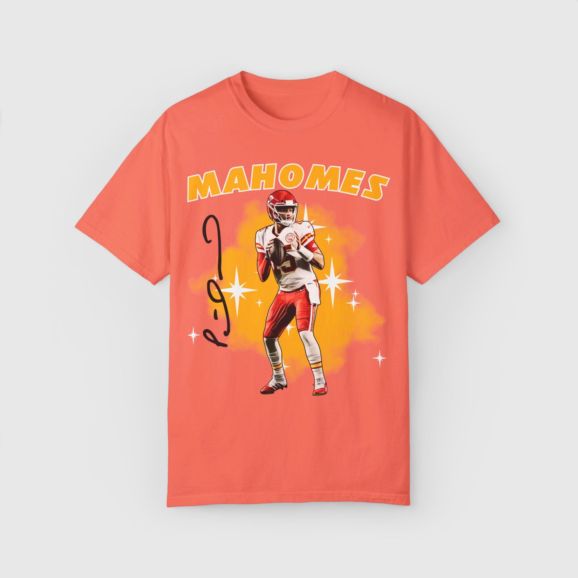 Mahomes Signature Ink Art Tee Product Pic Front Bright Salmon