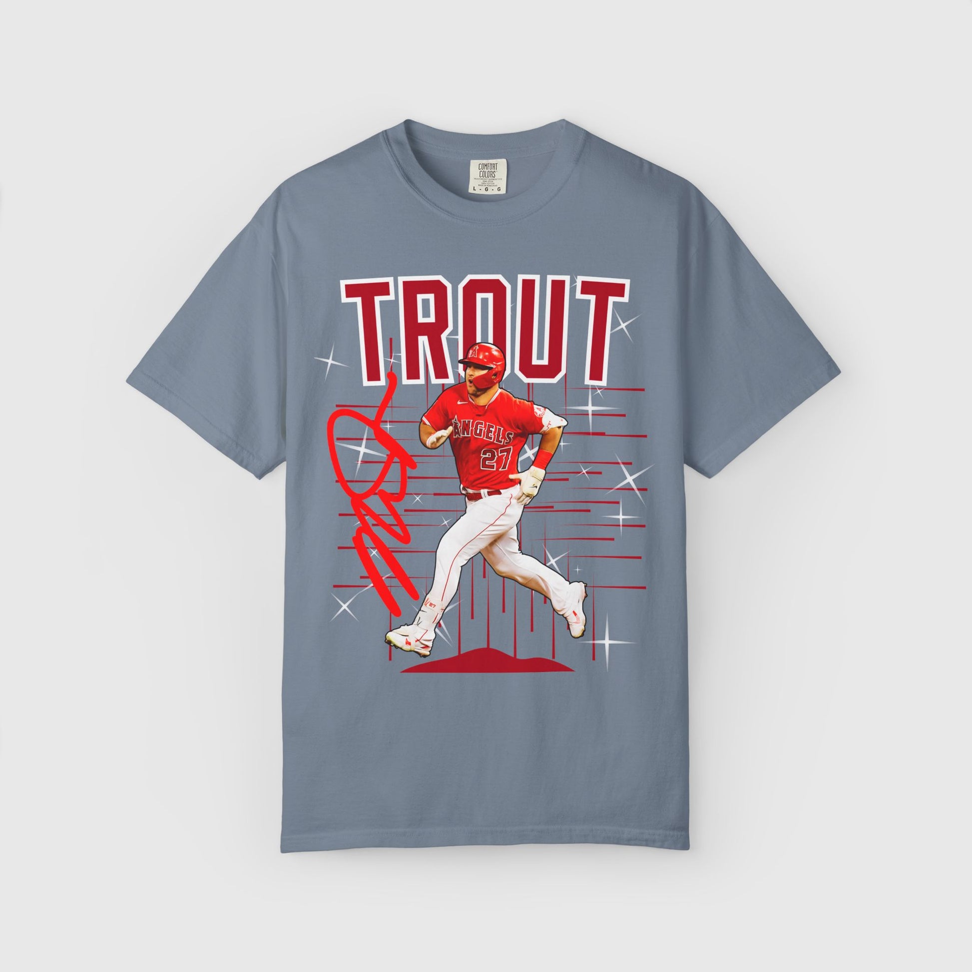 Mike Trout Signature Tee Product Pic Blue Jean