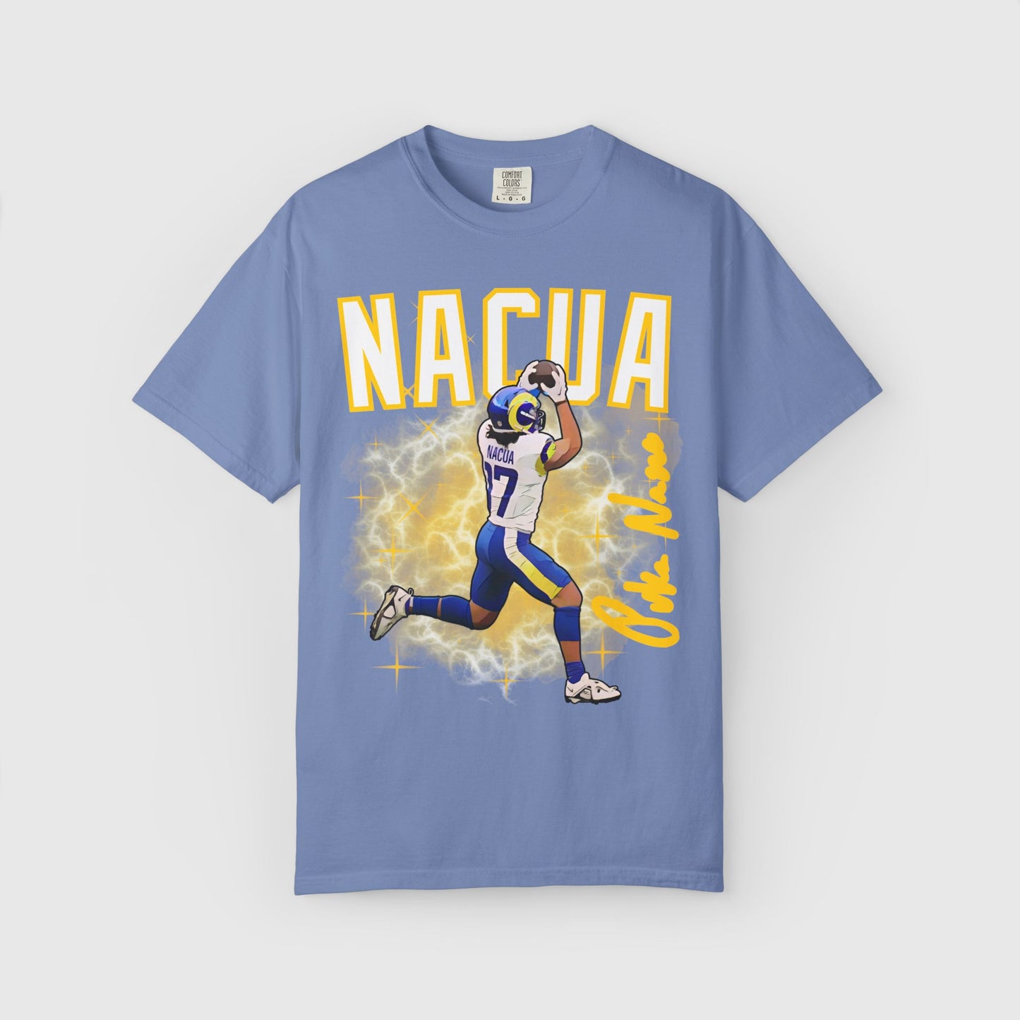 Puka Nacua Cartoon Signature Tee Washed Denim