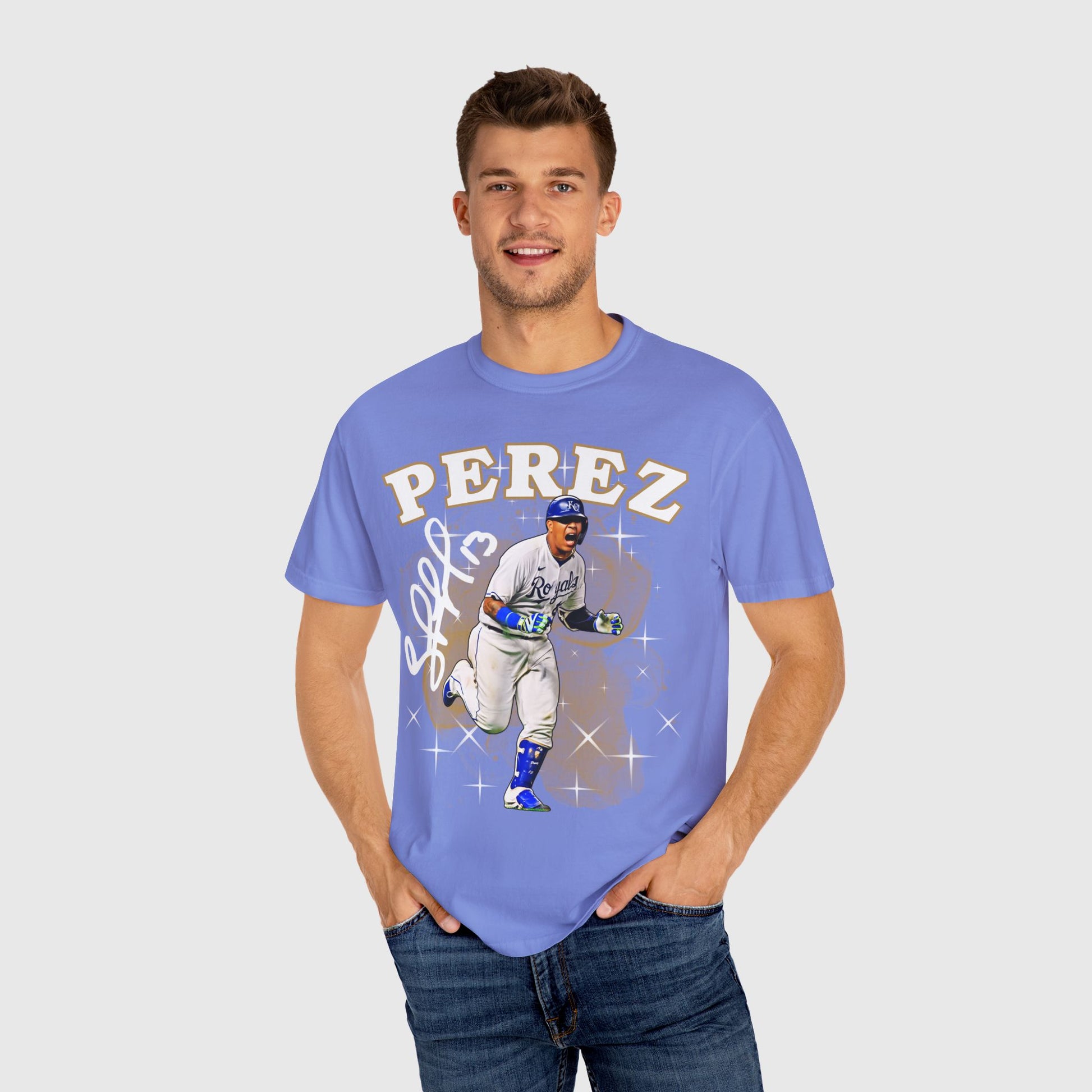 Salvador Perez Signature Tee Product Pic Flo Blue Male Model
