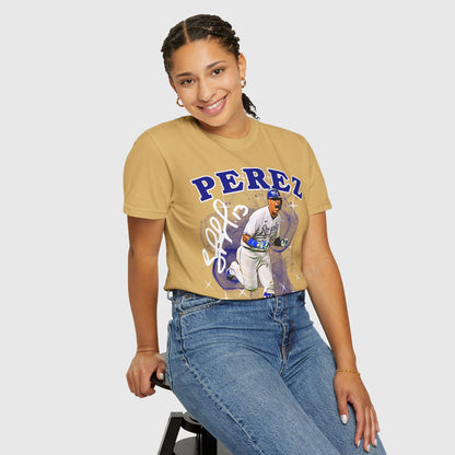 Salvador Perez Signature Tee Product Pic Mustard Female Model
