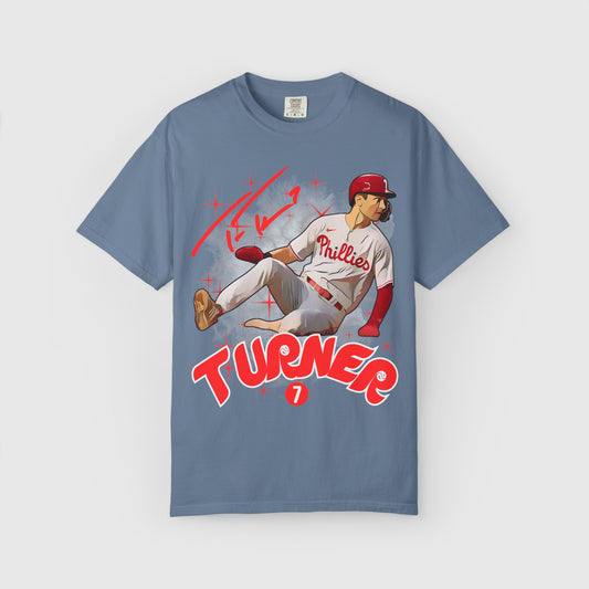 Trea Turner Cartoon Sig Tee Product Pic Blue Jean