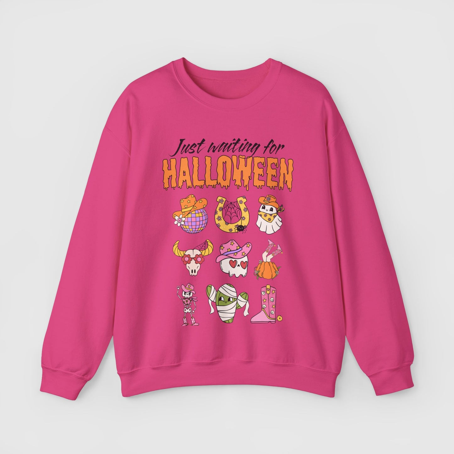 Waiting For Halloween Crewneck Product Pic Front Heliconia
