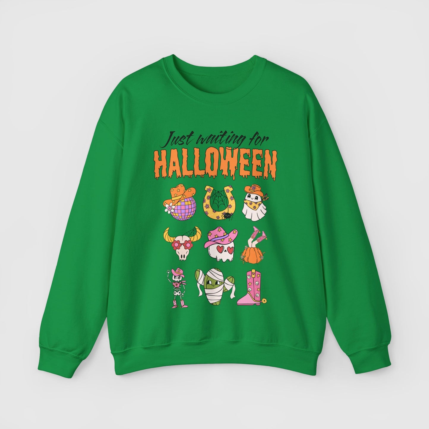 Waiting For Halloween Crewneck Product Pic Front Irish Green