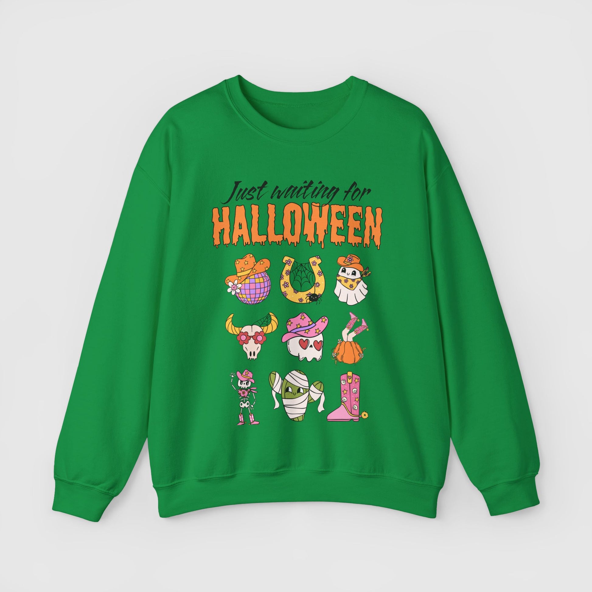 Waiting For Halloween Crewneck Product Pic Front Irish Green