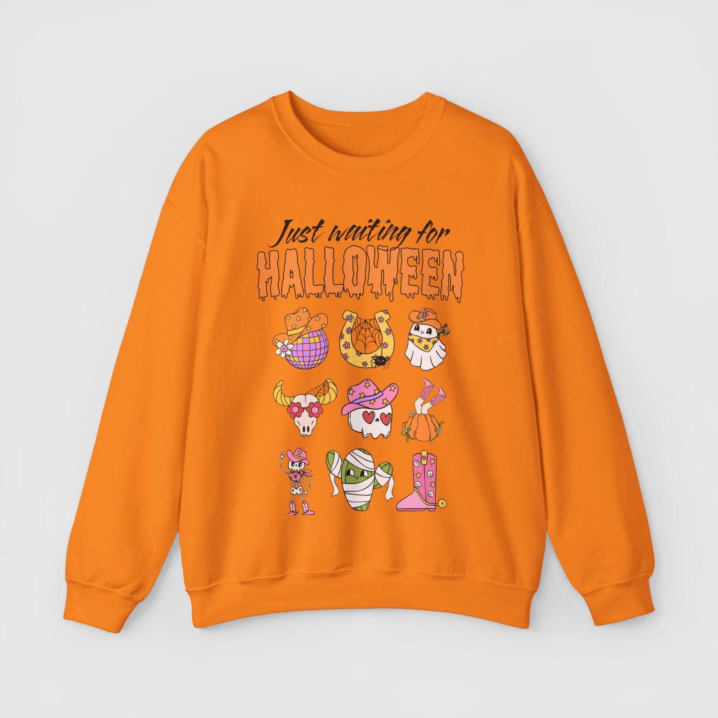 Waiting For Halloween Crewneck Product Pic Front Orange
