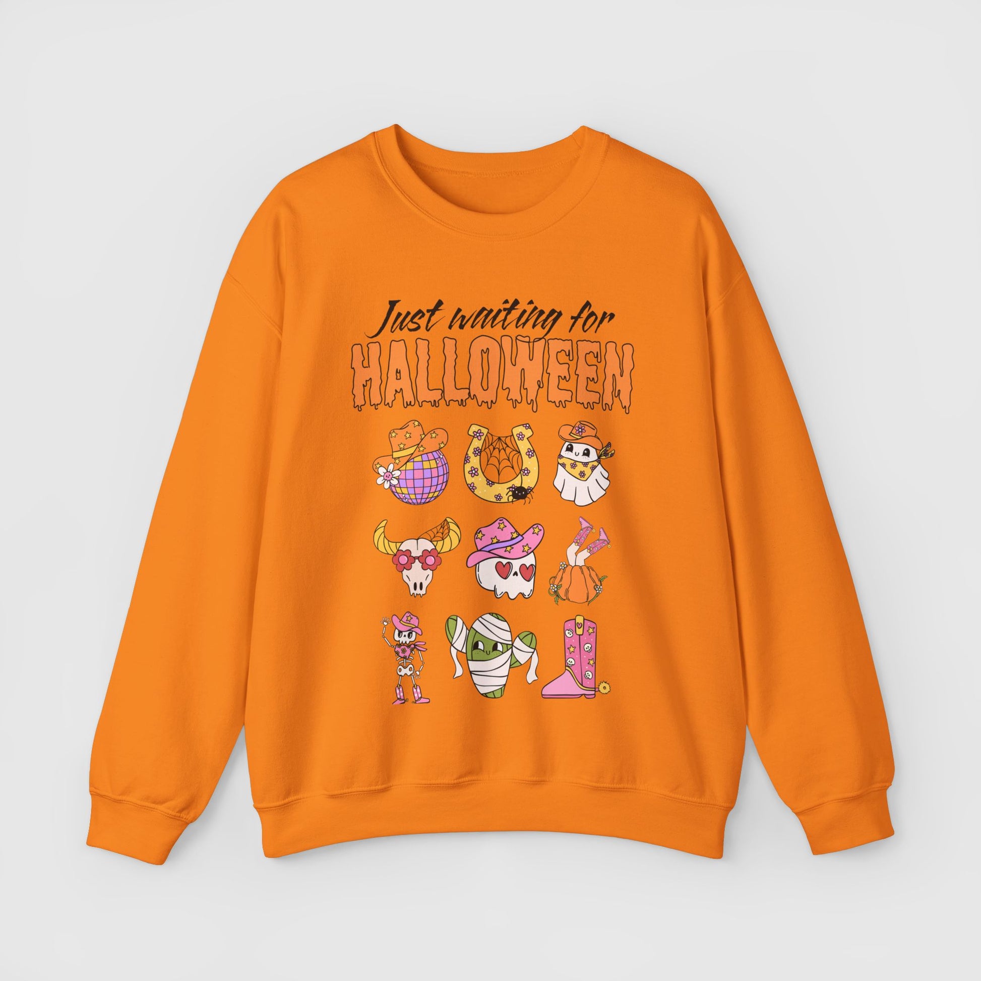 Waiting For Halloween Crewneck Product Pic Front Orange