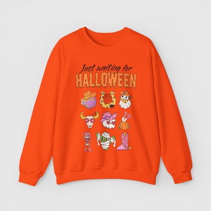 Waiting For Halloween Crewneck Product Pic Front Safety Orange
