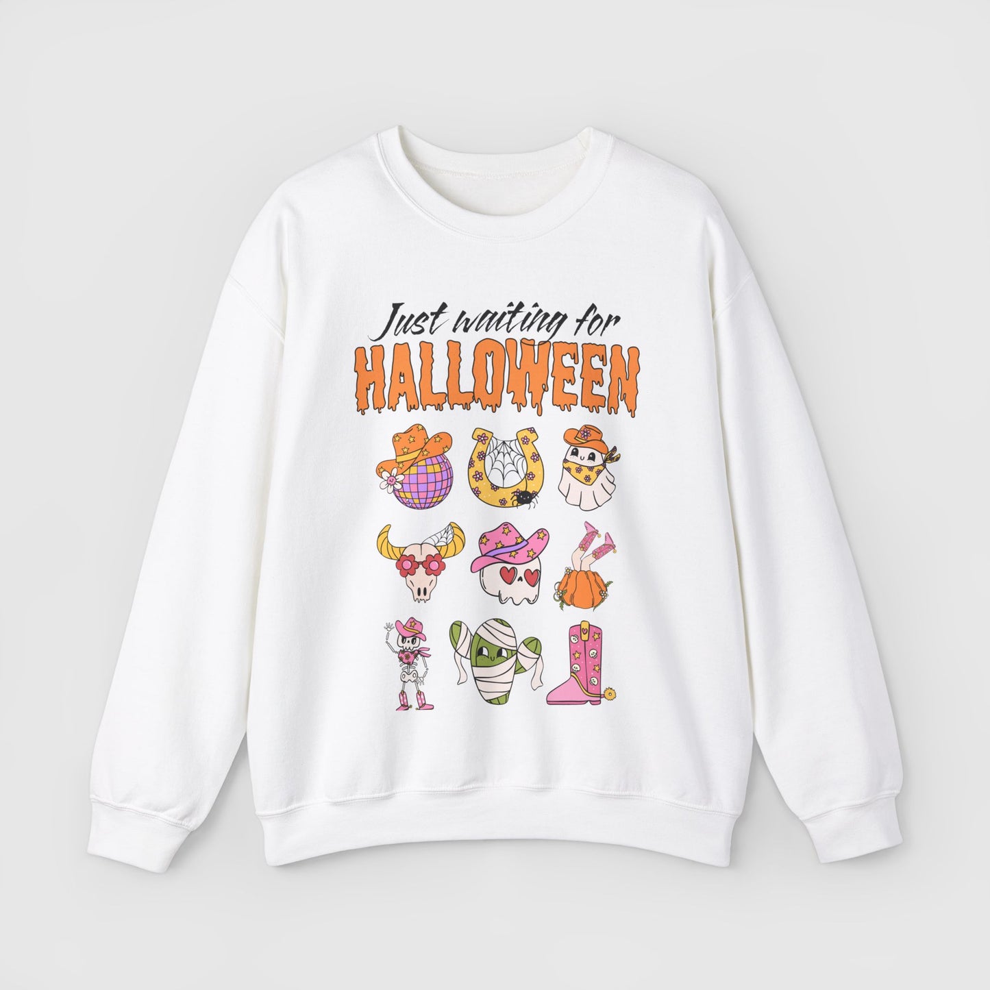 Waiting For Halloween Crewneck Product Pic Front White