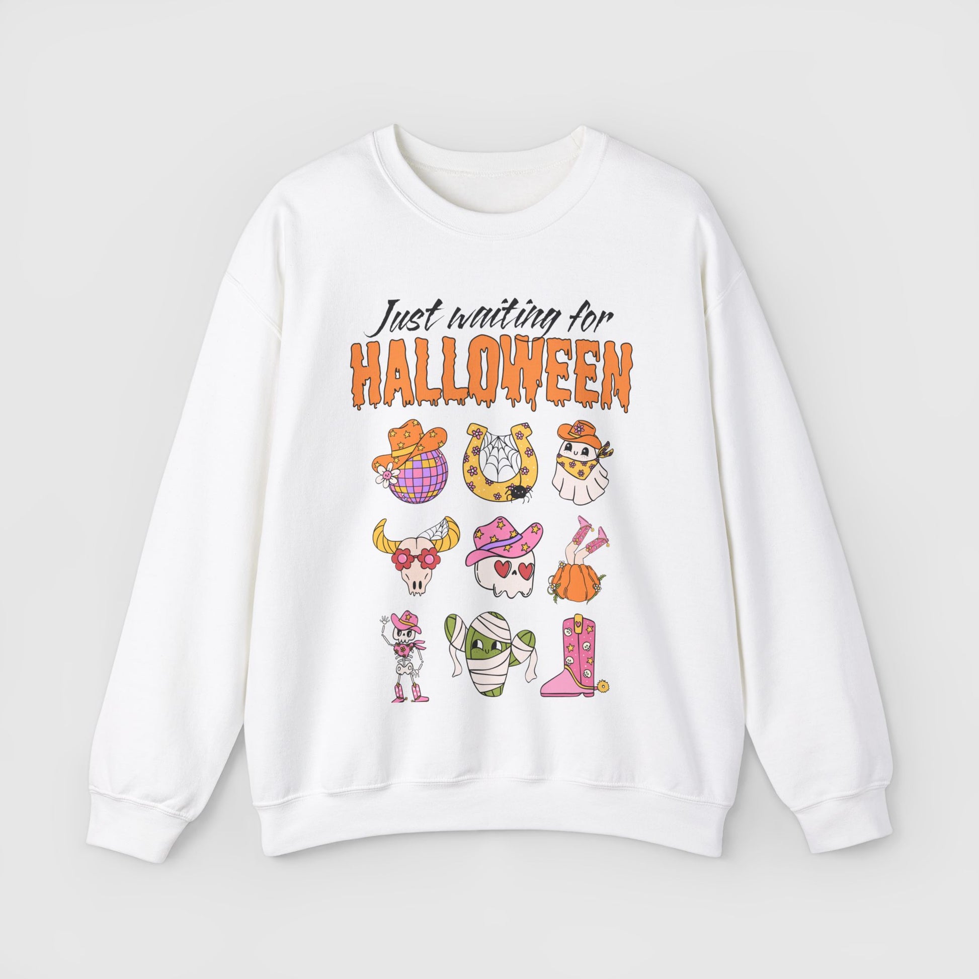 Waiting For Halloween Crewneck Product Pic Front White